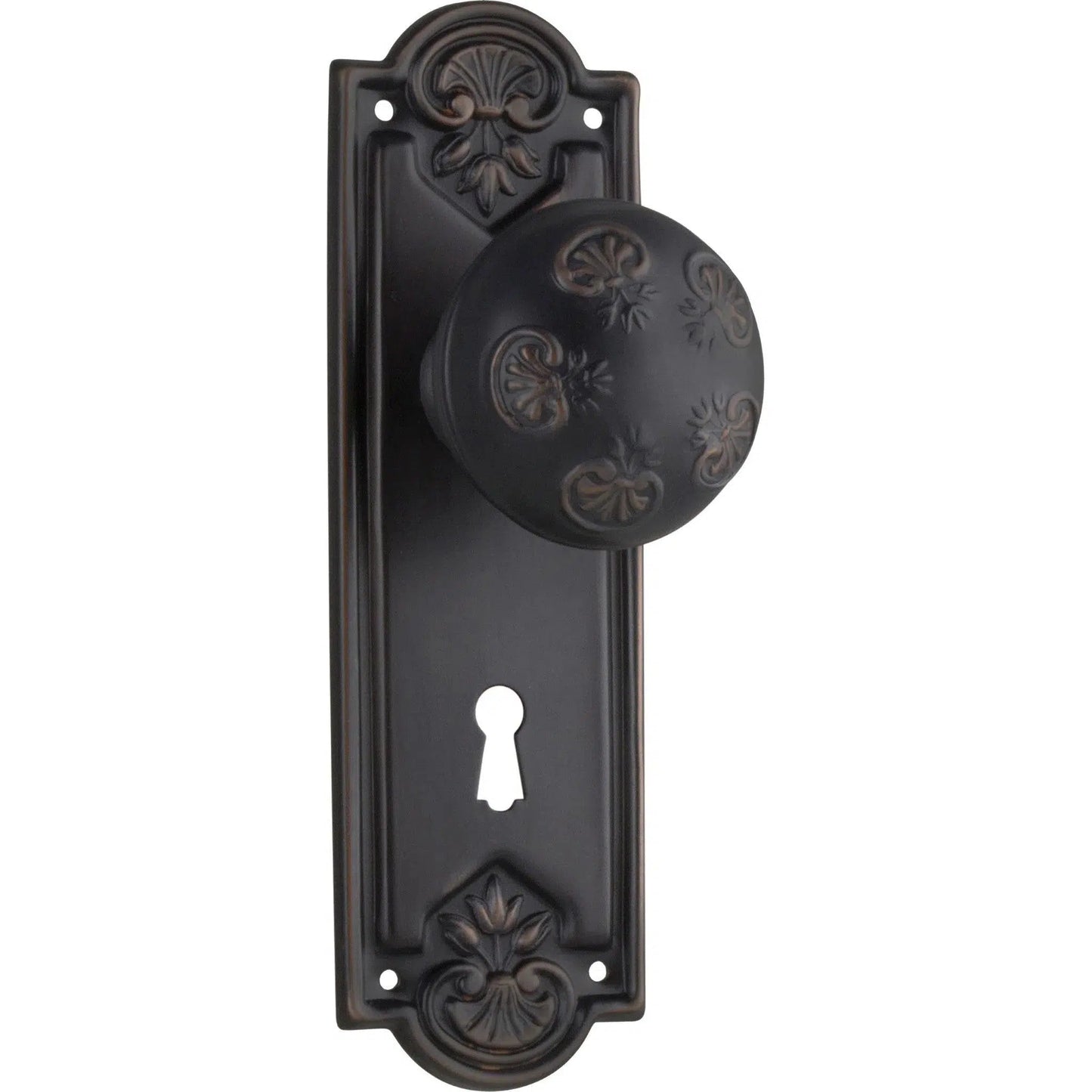 Tradco Door Knob Nouveau Lock Pair Antique Copper
