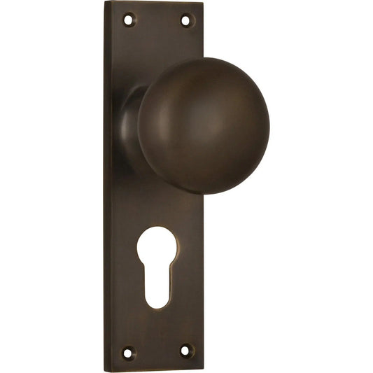 Tradco Door Knob Victorian Euro Pair Antique Brass