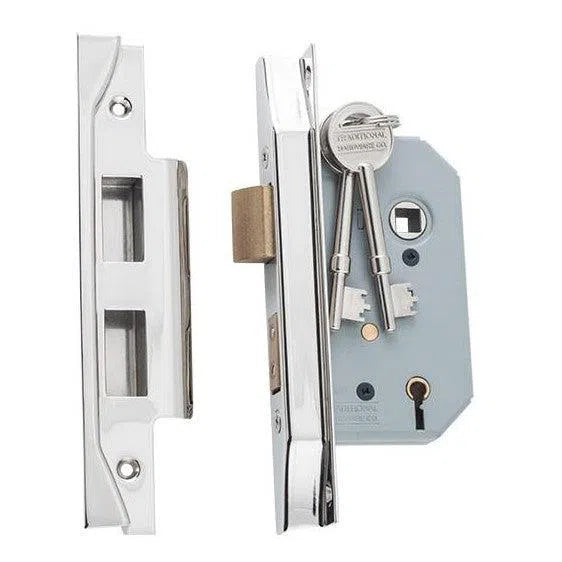 Tradco Mortice Lock 5 Lever Rebated Polished Nickel CTC57mm Backset 46mm
