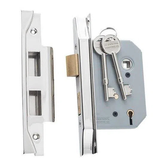 Tradco Mortice Lock 5 Lever Rebated Polished Nickel CTC57mm Backset 57mm