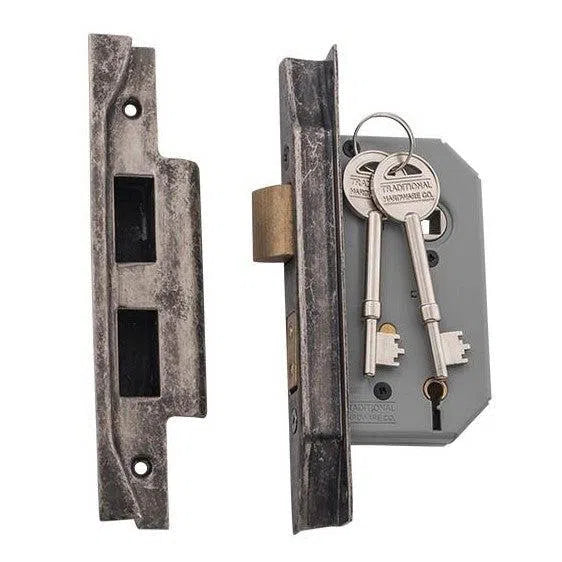 Tradco Mortice Lock 5 Lever Rebated Rumbled Nickel CTC57mm Backset 46mm