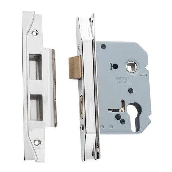 Tradco Mortice Lock Euro Rebated Polished Nickel CTC47.5mm Backset 57mm