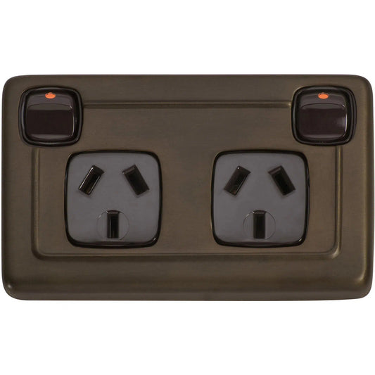 Tradco Socket Flat Plate Rocker Double Brown Antique Brass