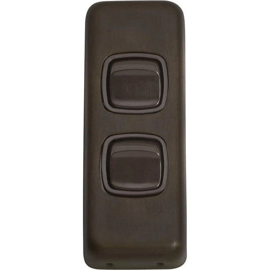 Tradco Switch Flat Plate Rocker 2 Gang Brown Antique Brass W30mm