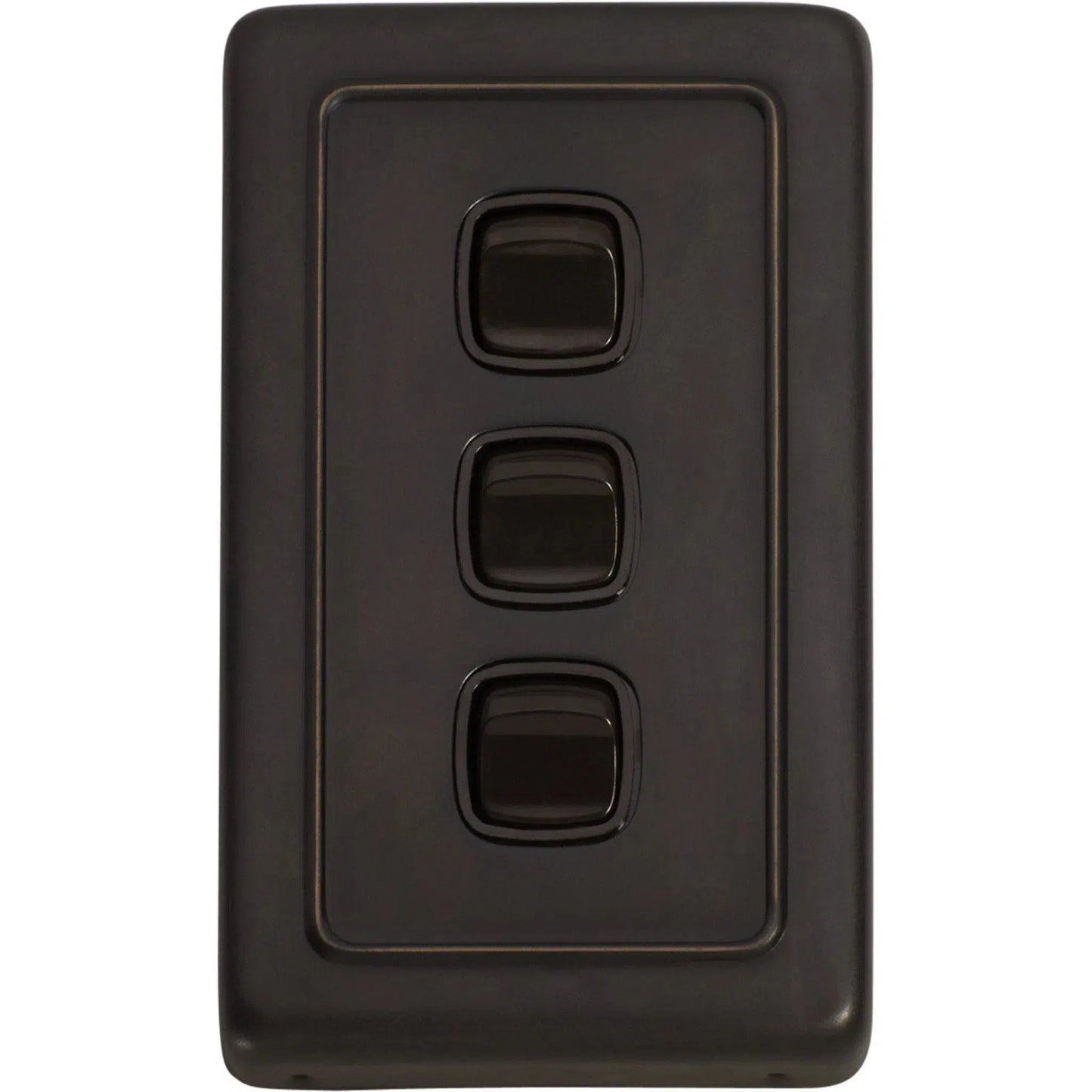 Tradco Switch Flat Plate Rocker 3 Gang Brown Antique Copper W72mm