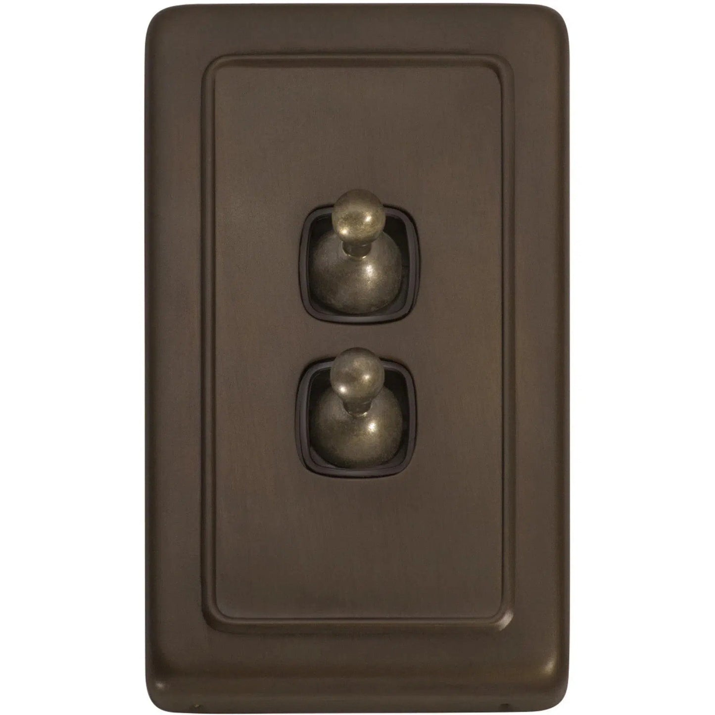 Tradco Switch Flat Plate Toggle 2 Gang Brown Antique Brass W72mm