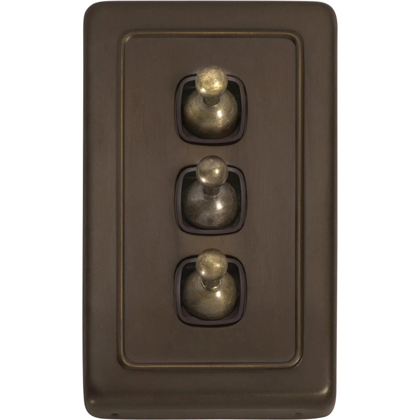 Tradco Switch Flat Plate Toggle 3 Gang Brown Antique Brass W72mm