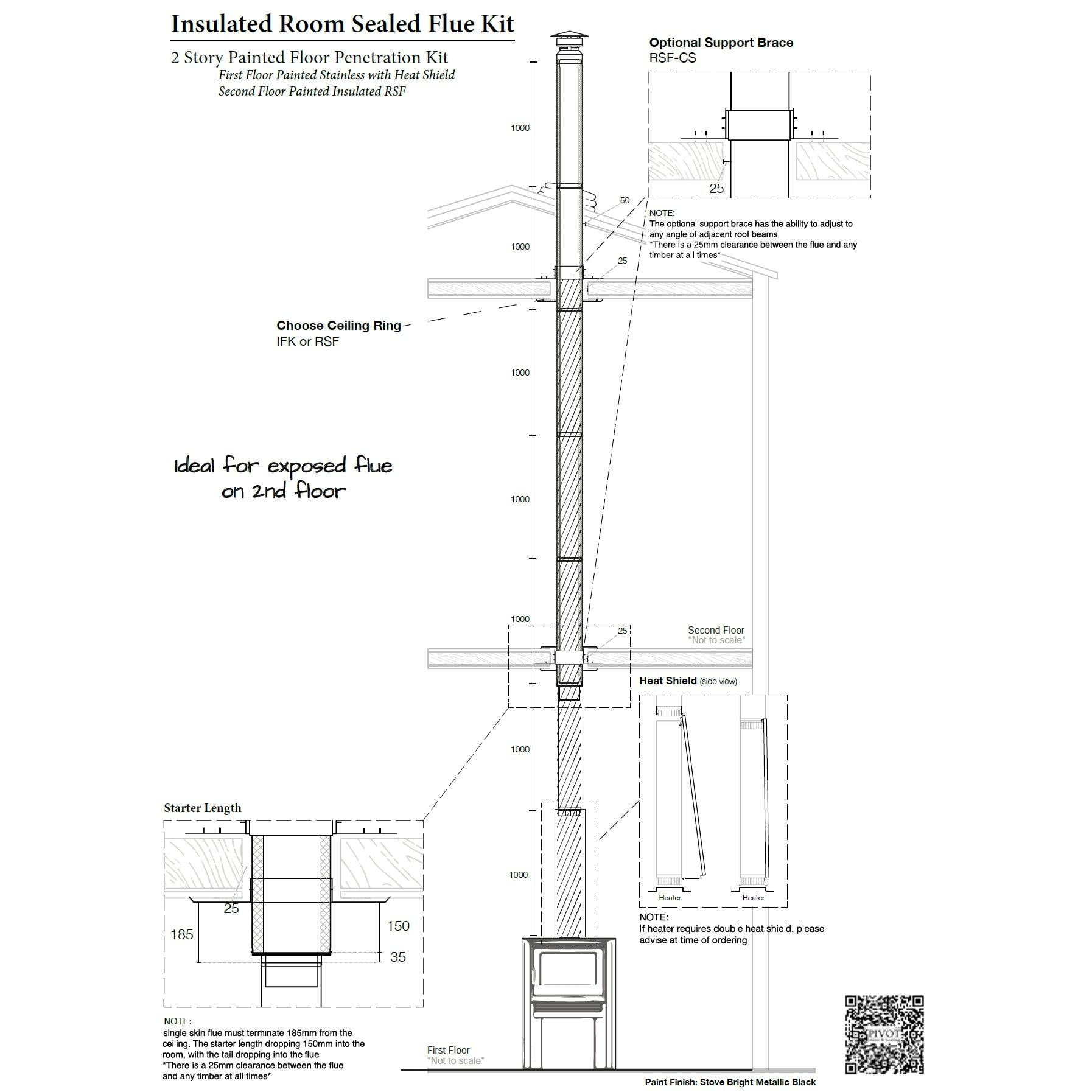 5" Two Story Floor Penetration Room Sealed Flue Kit Type 2