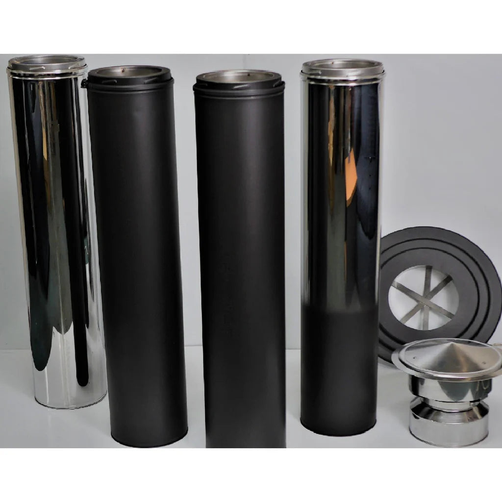 6" Standard Insulated 4m Flue Kit - No Heat Shield (Suits Freestanding Fireplaces)