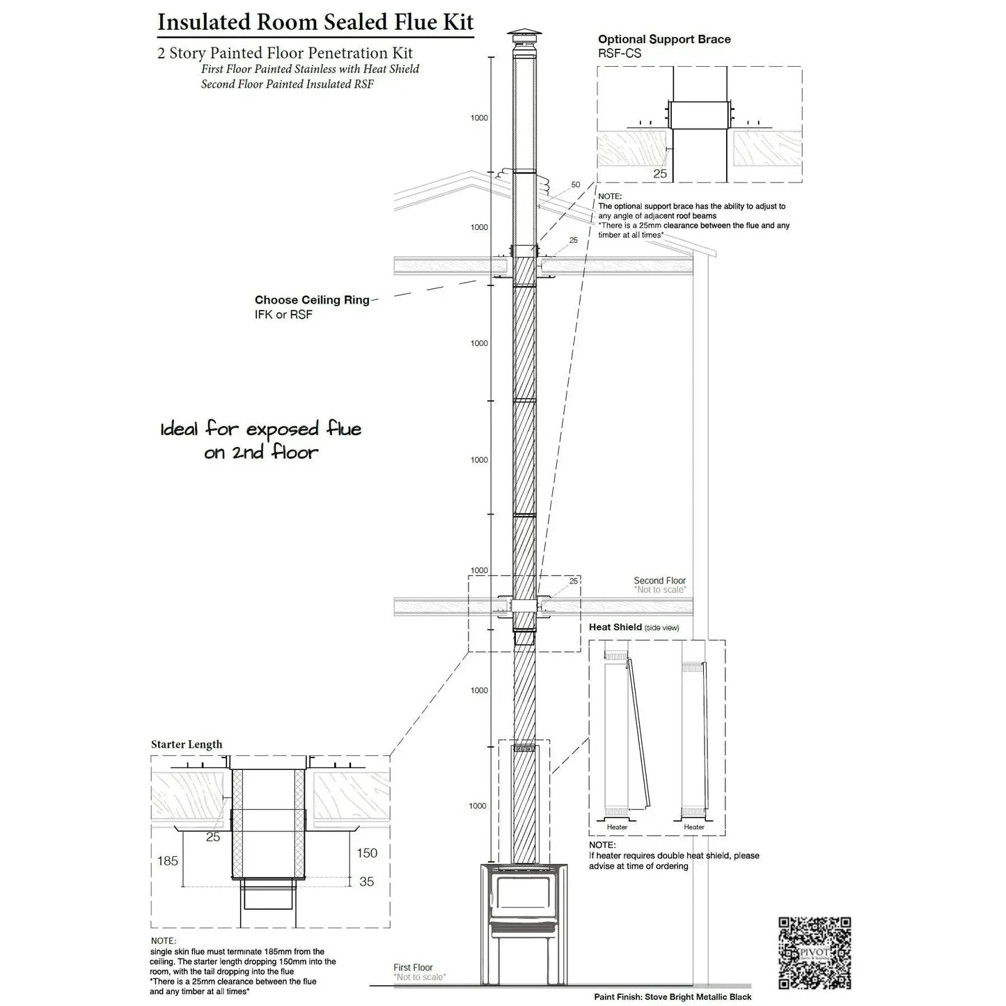 6" Two Story Floor Penetration Room Sealed Flue Kit Type 2