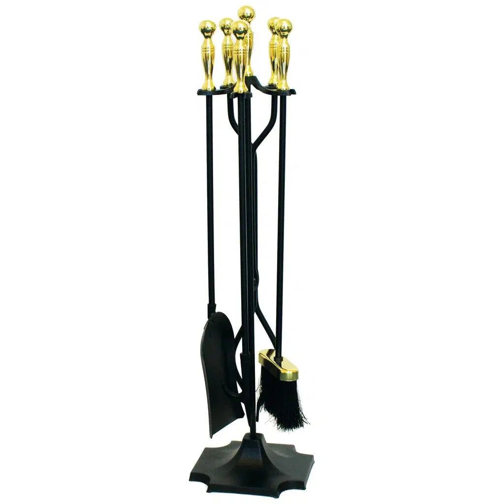 Fire Tool Set 4 Piece + Stand - Black/Brass 77cm