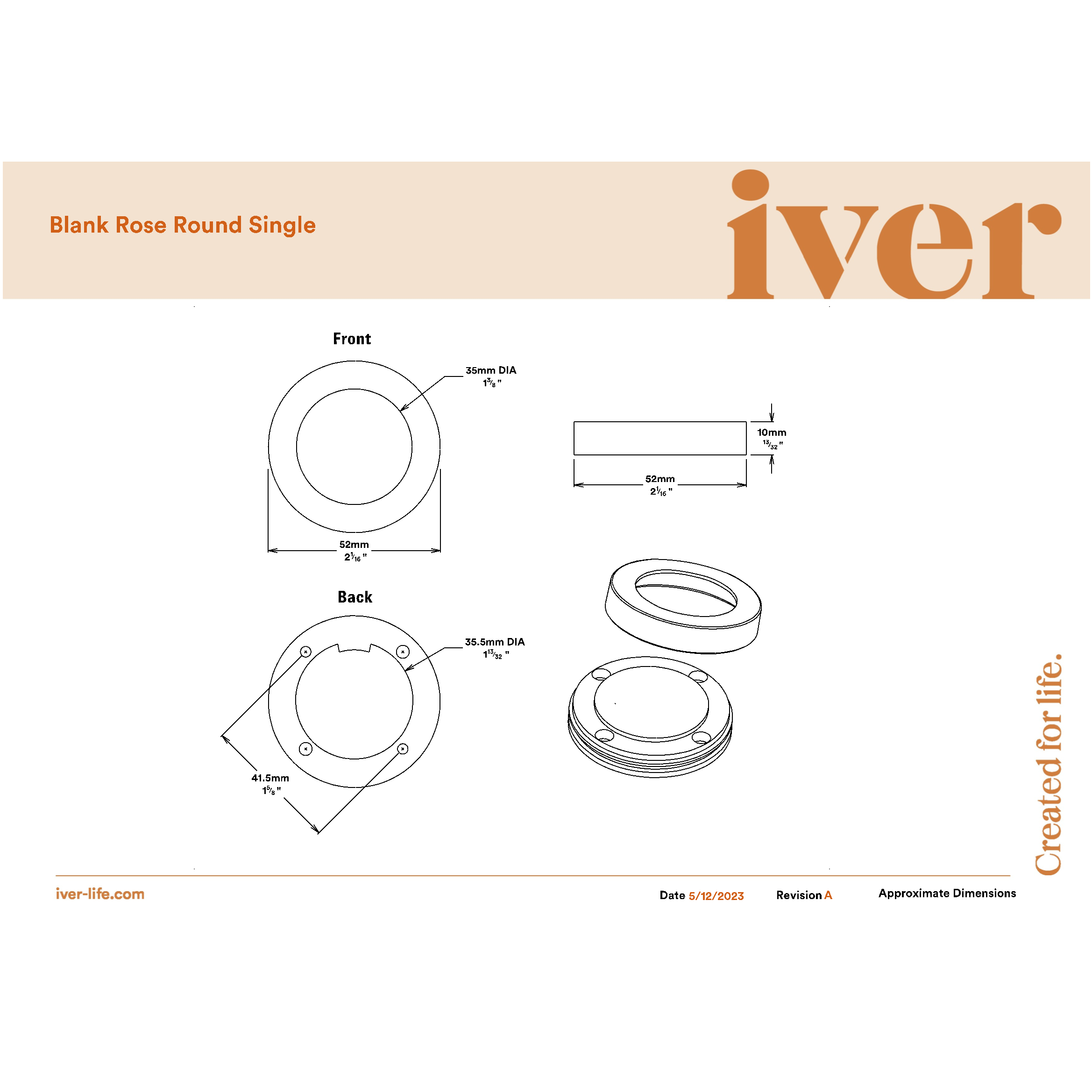Iver Blank Rose Round Brushed Chrome