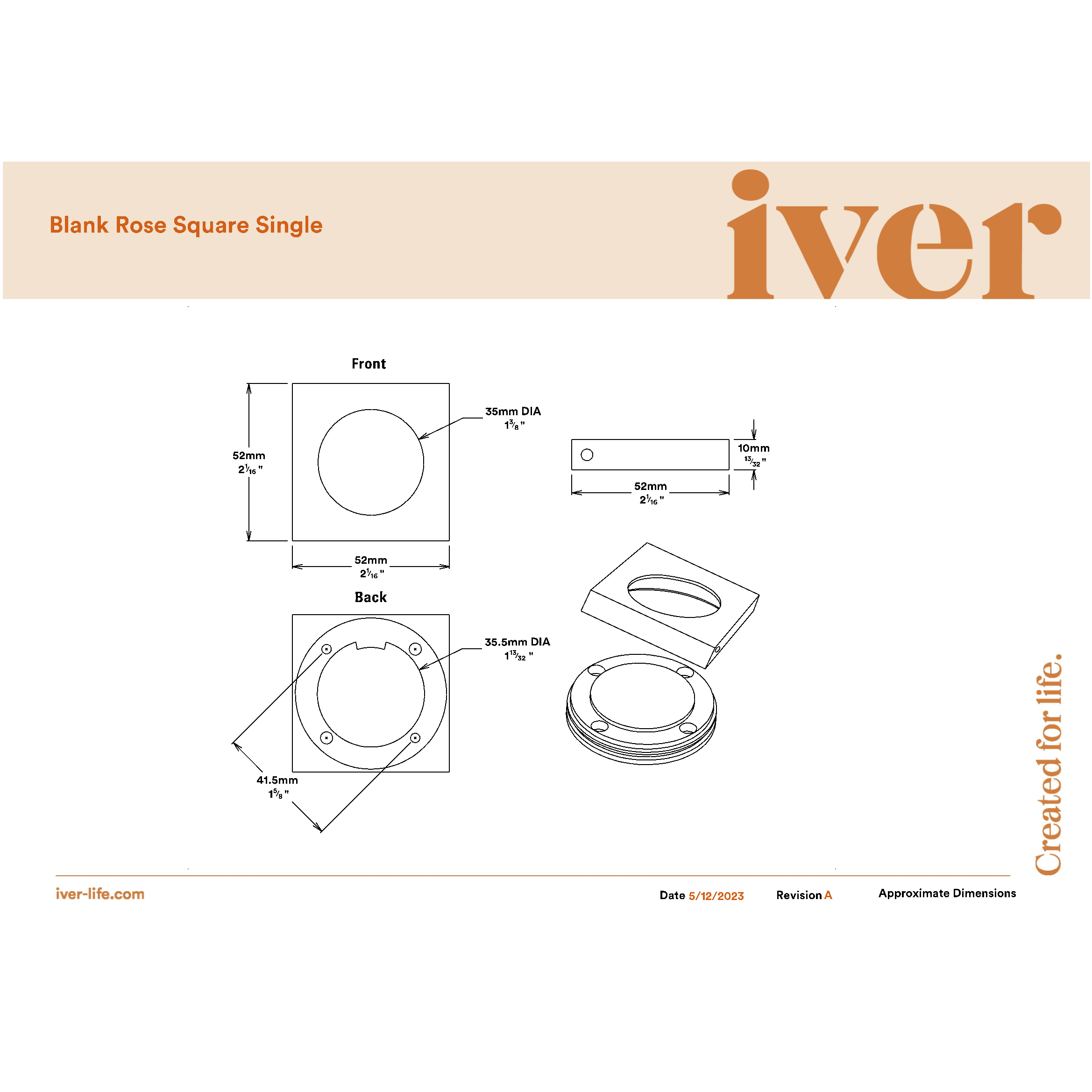 Iver Blank Rose Square Brushed Chrome