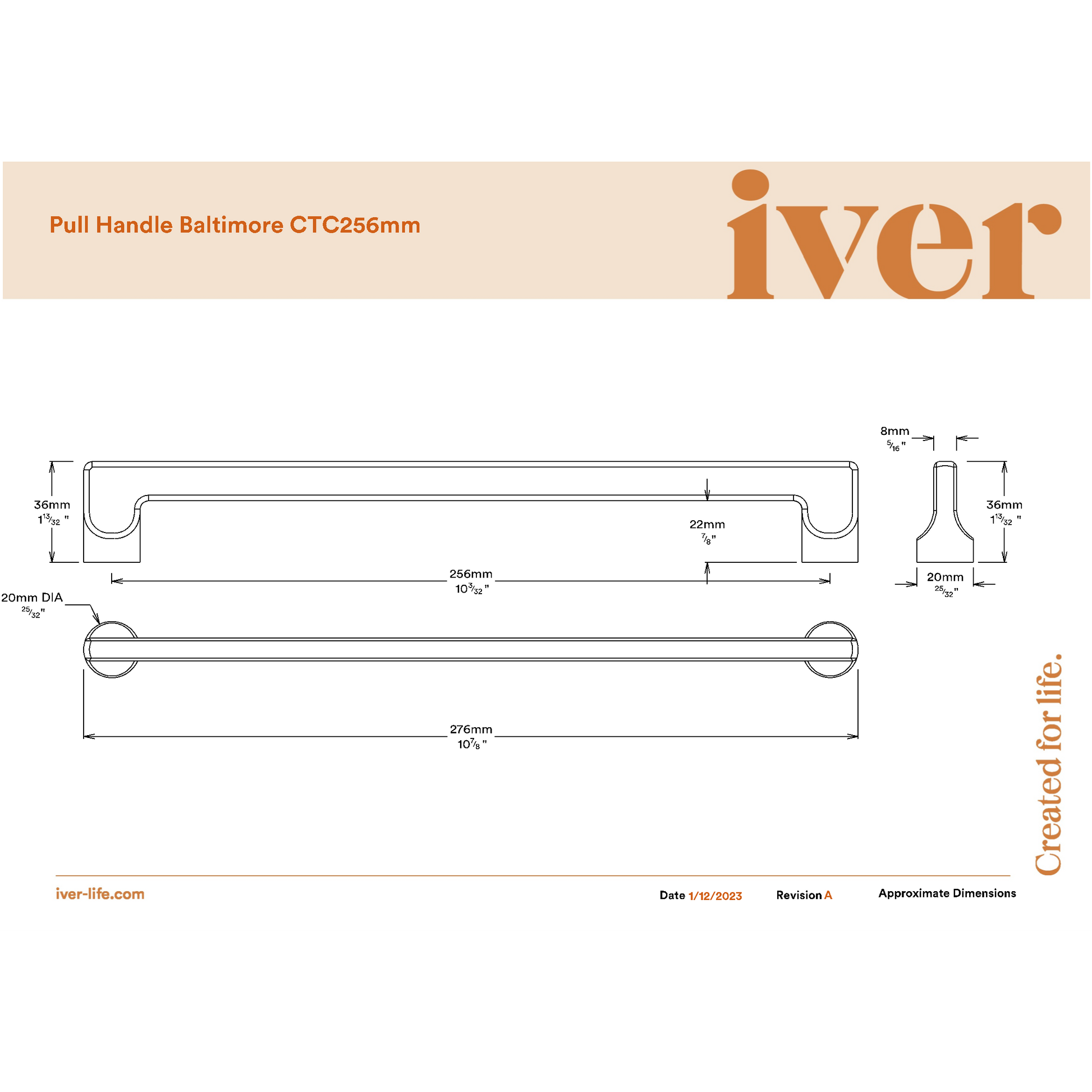 Iver Cabinet Pull Baltimore Brushed Chrome CTC256mm