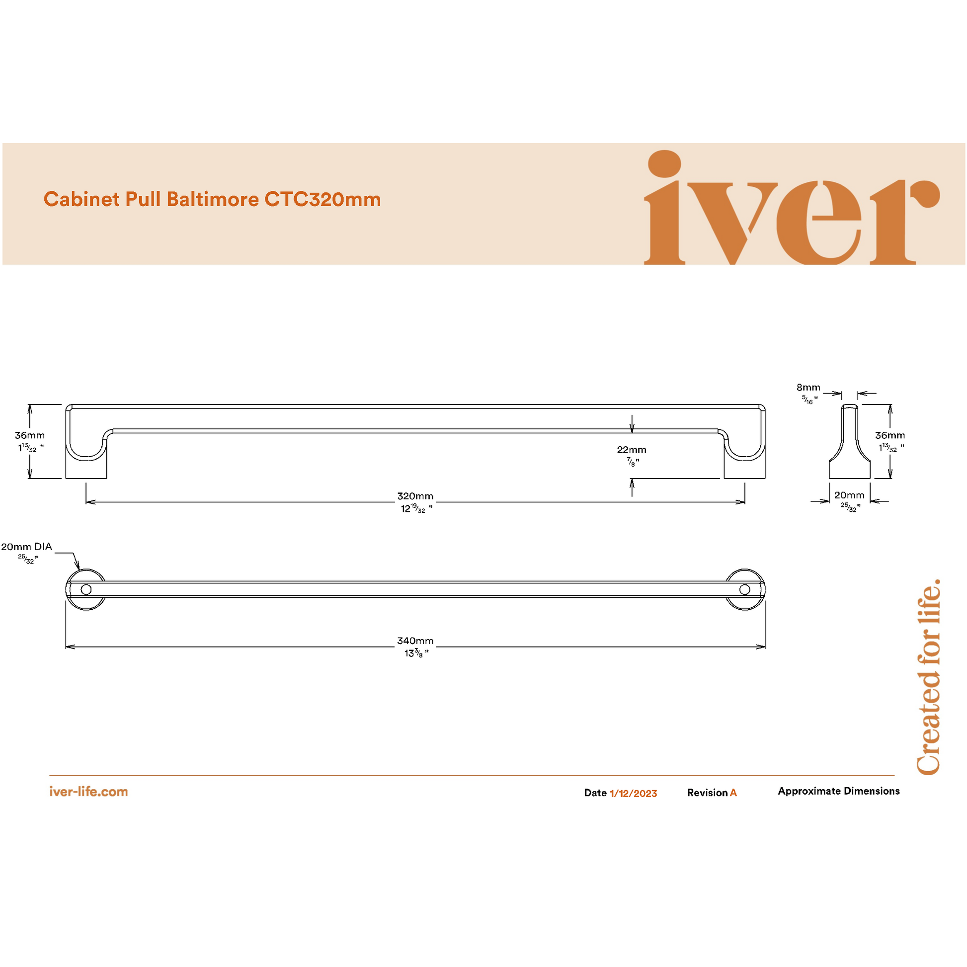 Iver Cabinet Pull Baltimore Brushed Chrome CTC320mm