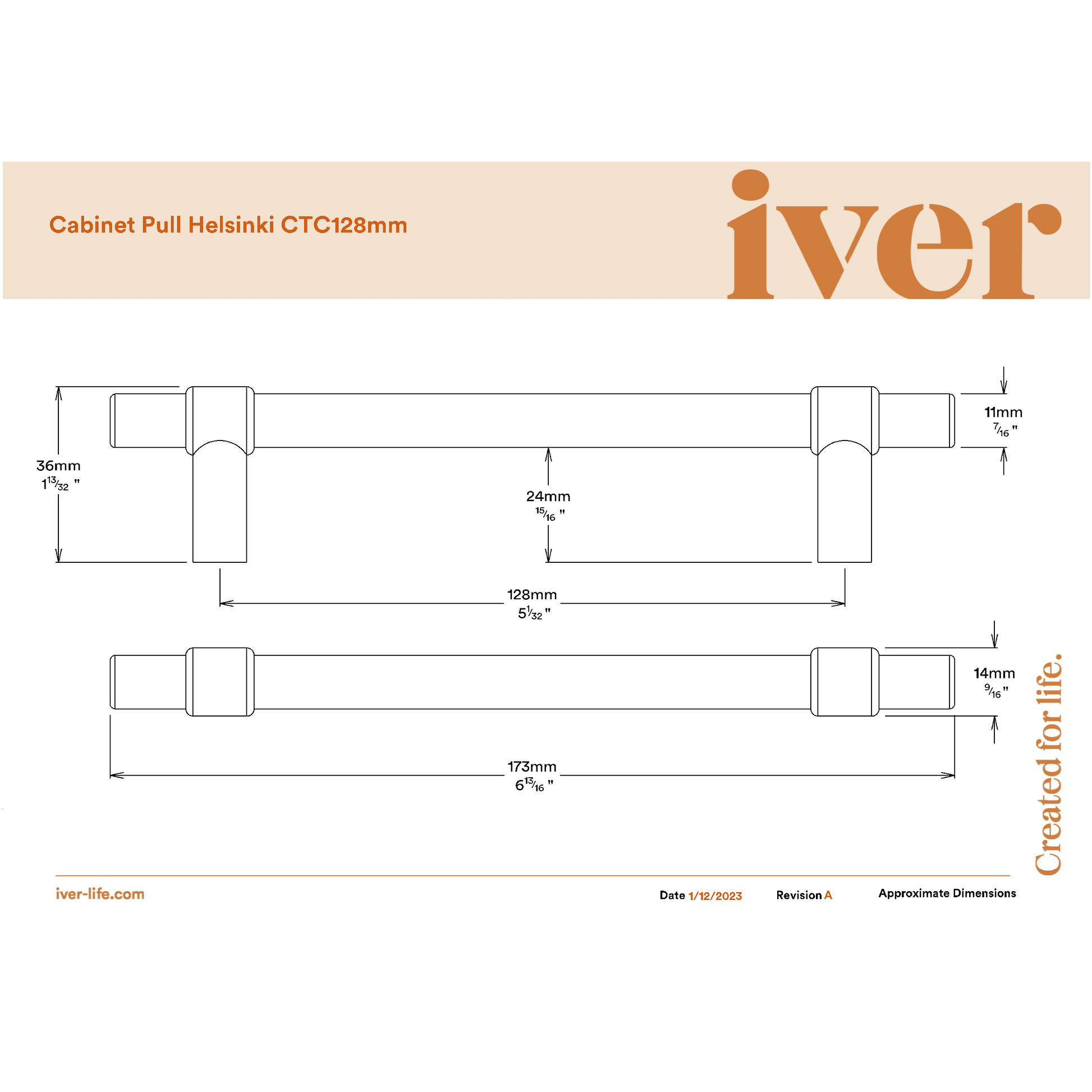 Iver Cabinet Pull Helsinki Brushed Chrome CTC128mm