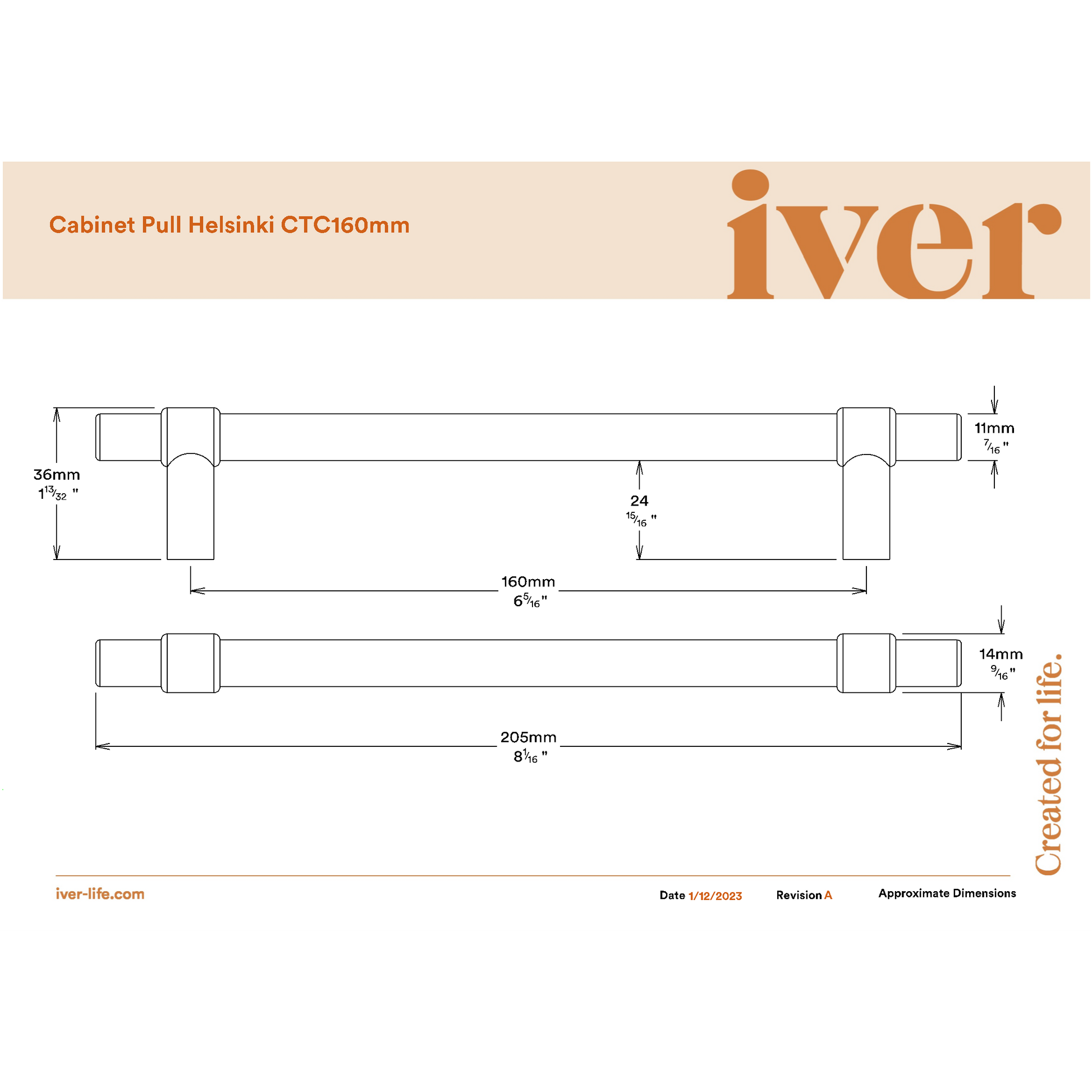 Iver Cabinet Pull Helsinki Brushed Chrome CTC160mm