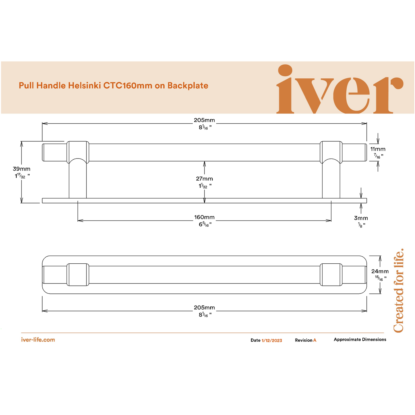 Iver Cabinet Pull Helsinki Brushed Chrome CTC160mm With Backplate