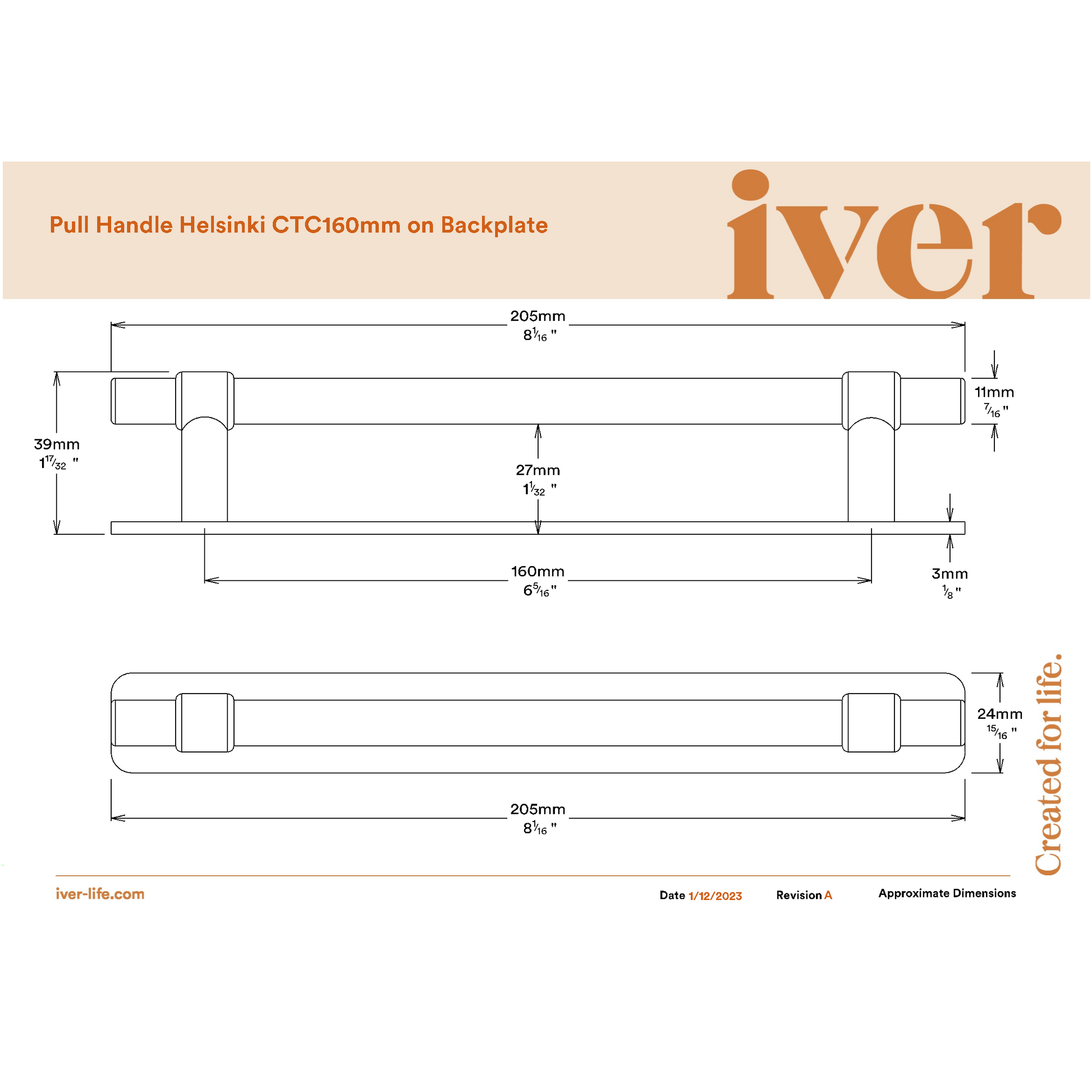 Iver Cabinet Pull Helsinki Brushed Chrome CTC160mm With Backplate
