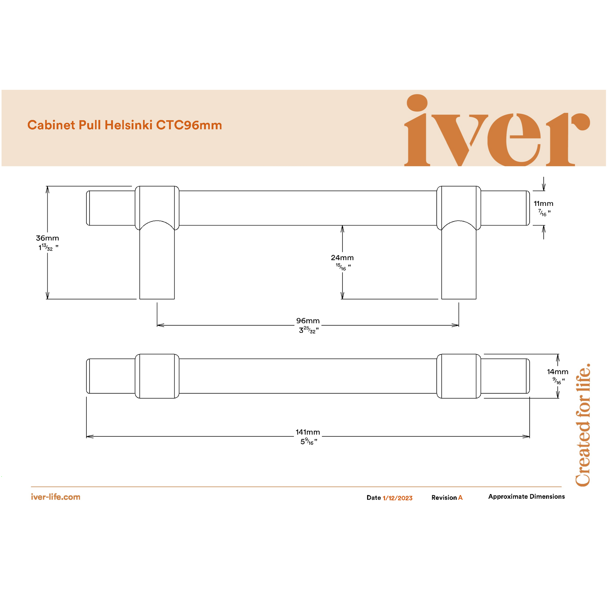 Iver Cabinet Pull Helsinki Brushed Chrome CTC96mm