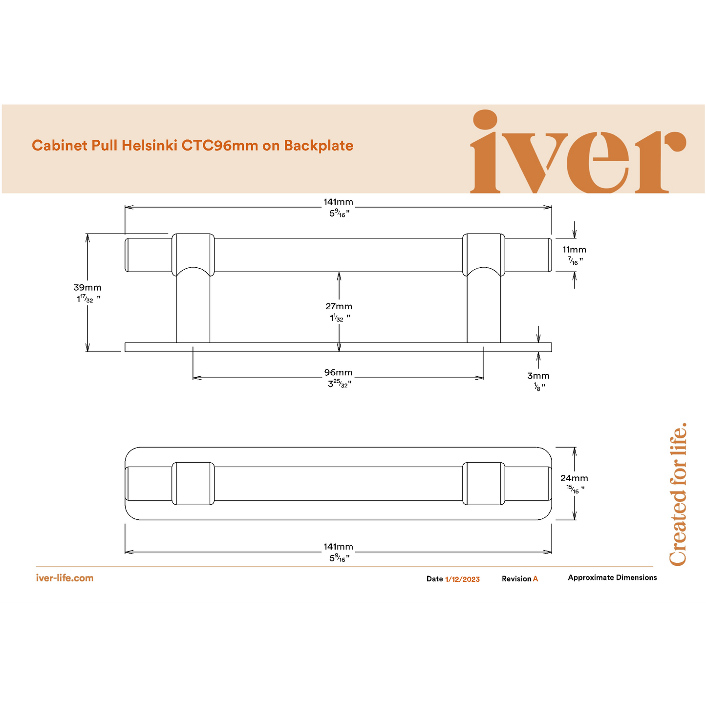 Iver Cabinet Pull Helsinki Brushed Chrome CTC96mm With Backplate