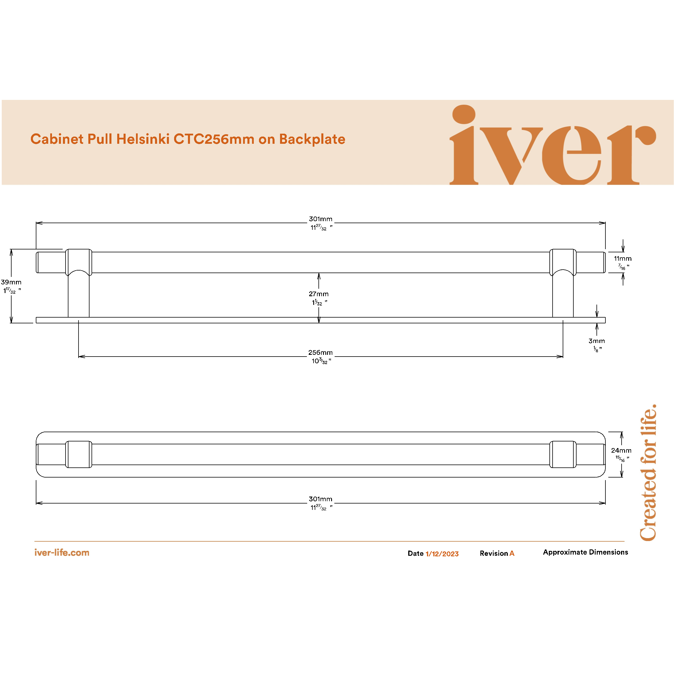 Iver Cabinet Pull Helsinki Matt Black CTC256mm With Backplate