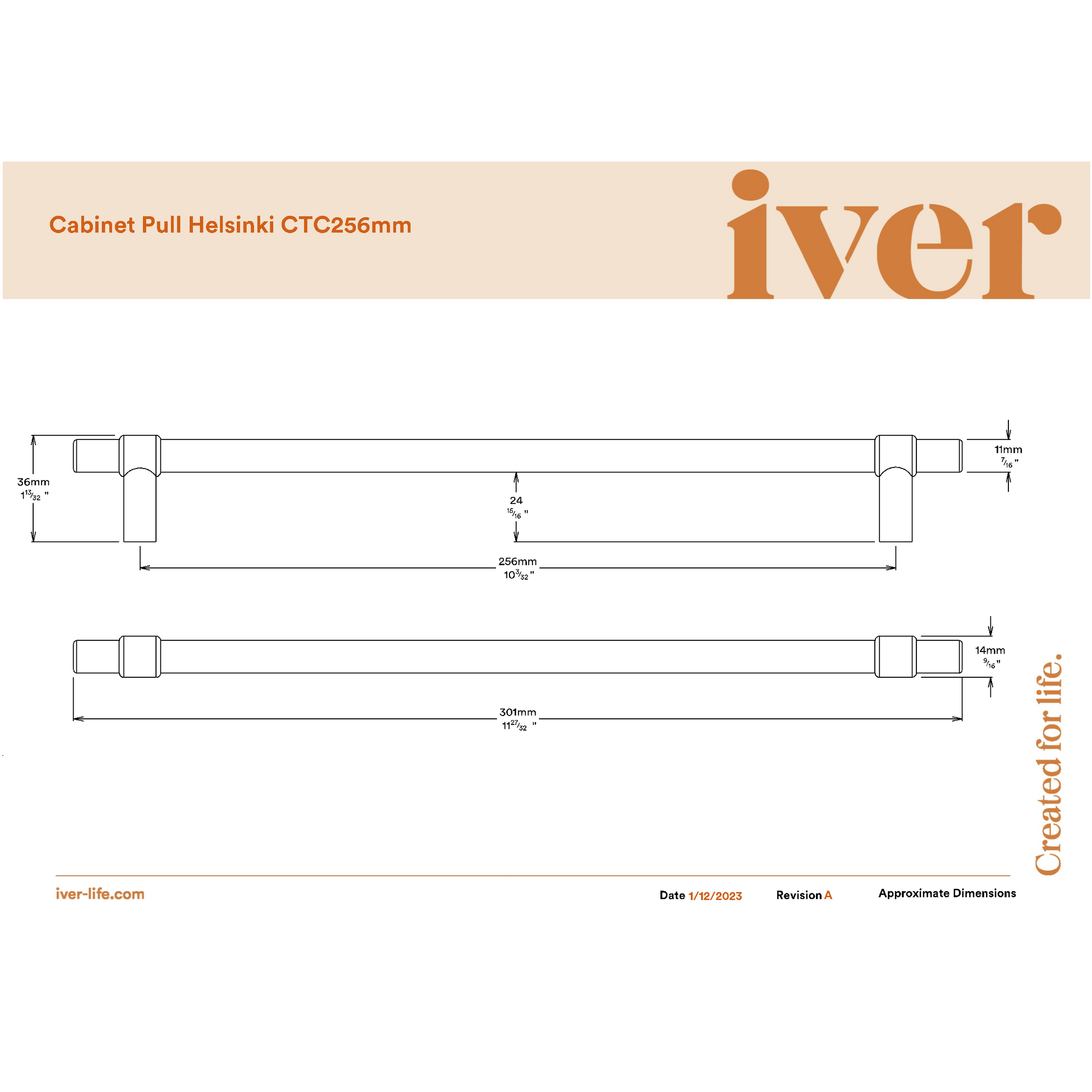 Iver Cabinet Pull Helsinki Signature Brass CTC256mm