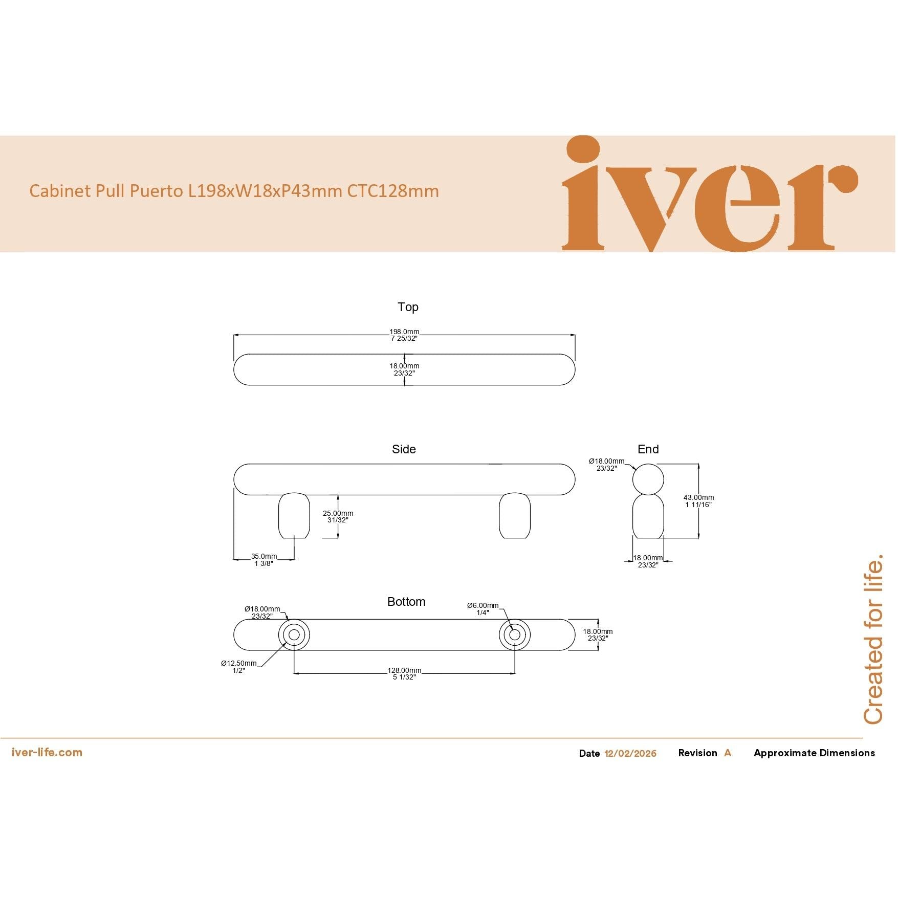 Iver Cabinet Pull Puerto Signature Brass CTC128mm