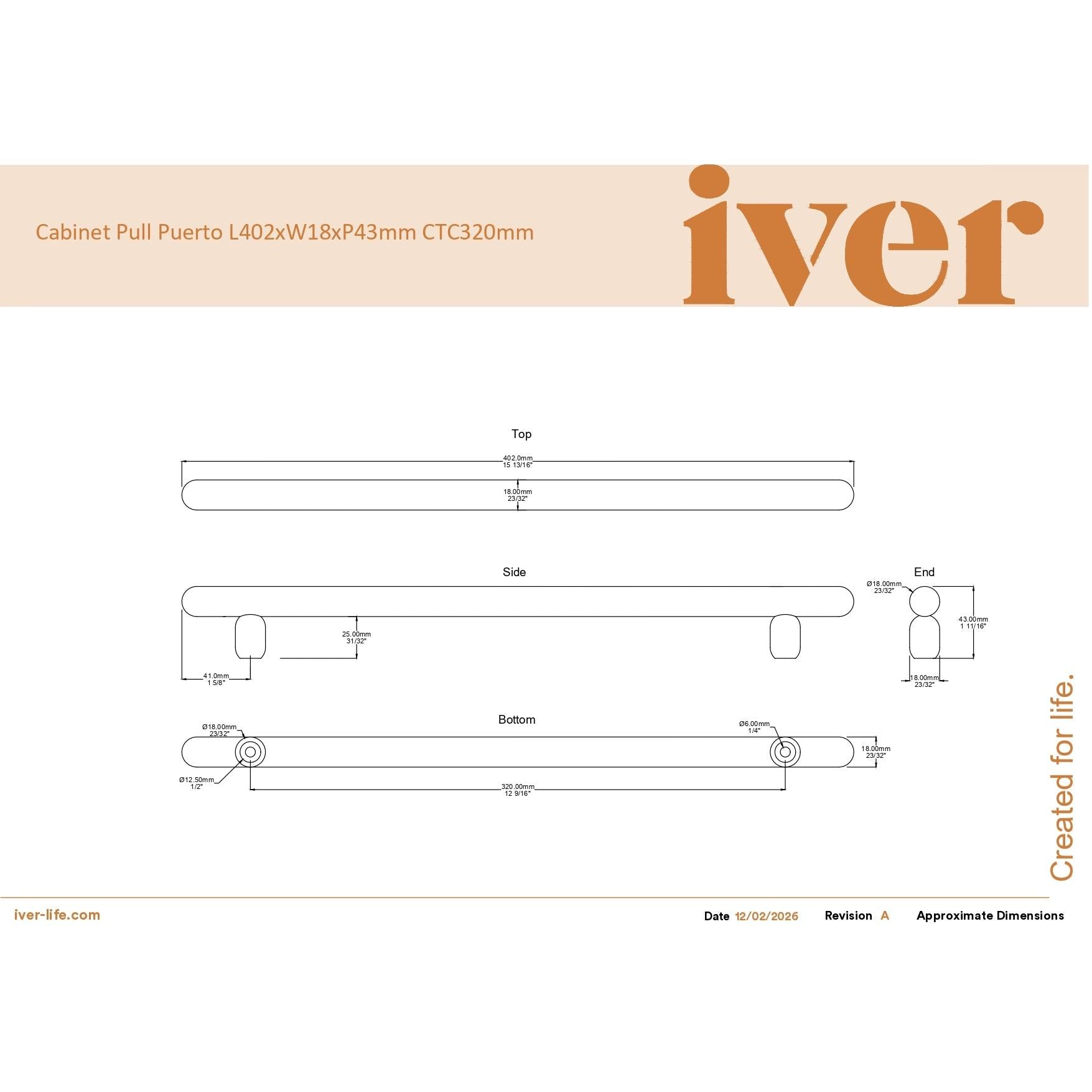 Iver Cabinet Pull Puerto Signature Brass CTC320mm