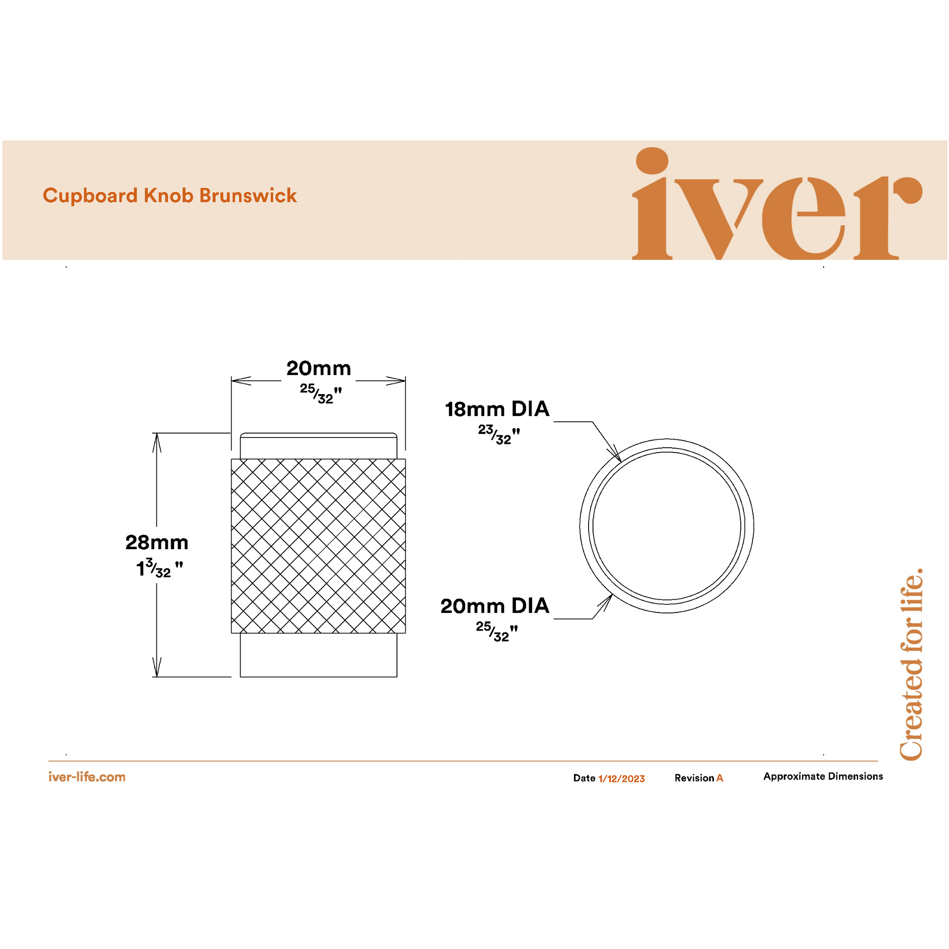Iver Cupboard Knob Brunswick Brushed Chrome P28xD20mm