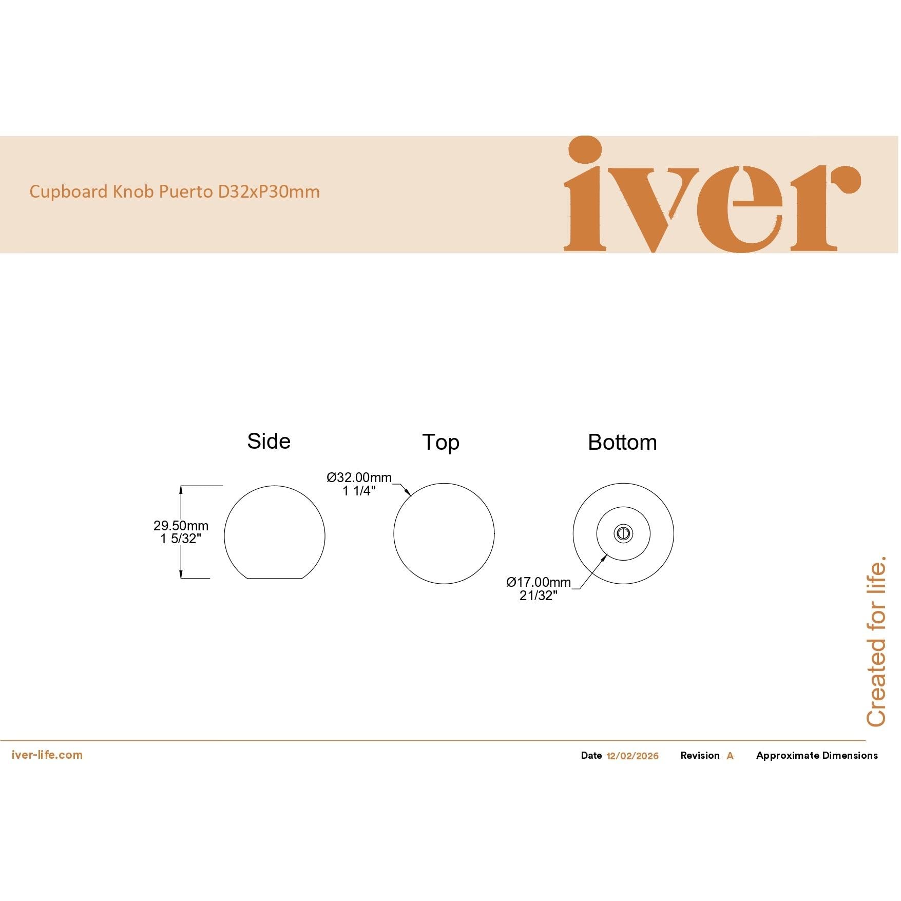 Iver Cupboard Knob Puerto Satin Nickel D32xP30mm