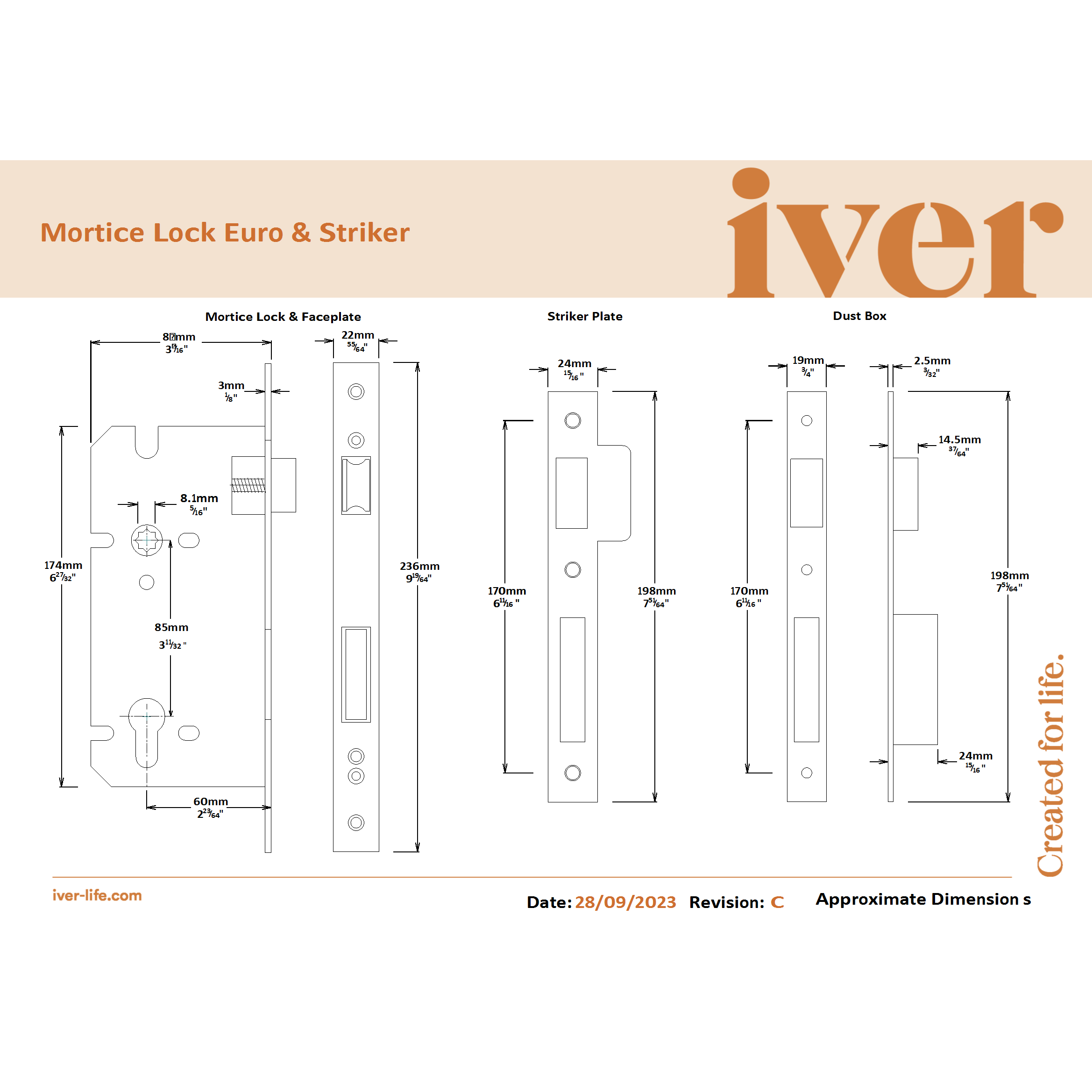 Iver Door Handle Annecy Chamfered Key/Key Satin Nickel Entrance Kit