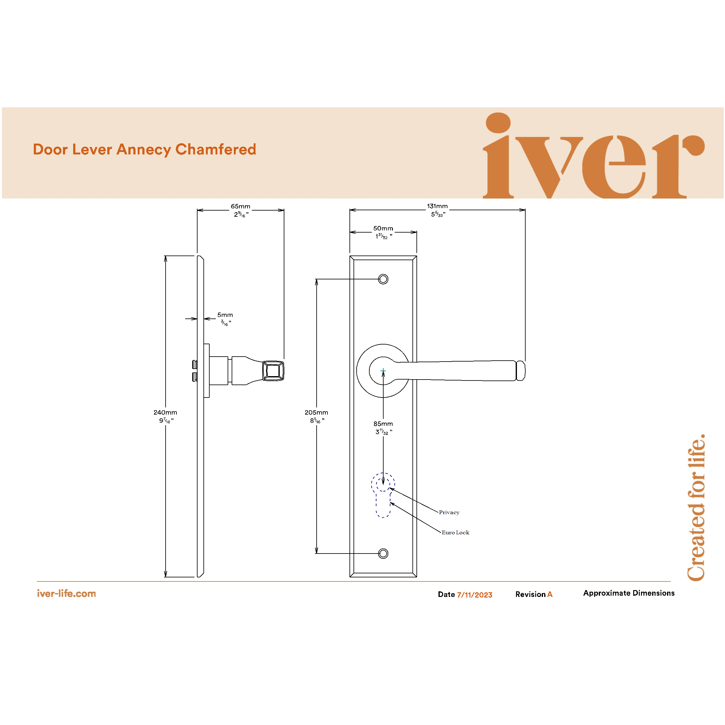 Iver Door Handle Annecy Chamfered Key/Thumb Polished Chrome Entrance Kit