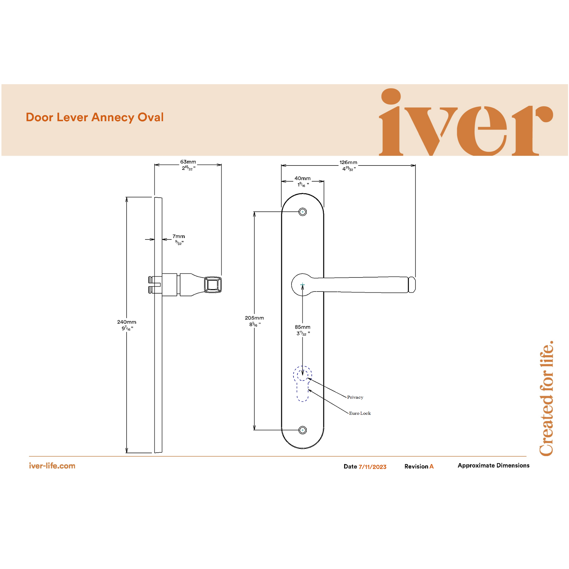 Iver Door Handle Annecy Oval Euro Key/Thumb Matt Black Entrance Kit