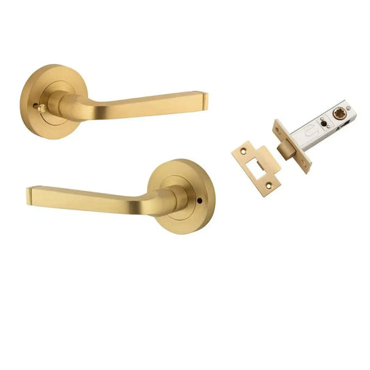 Iver Door Handle Annecy Round Rose Inbuilt Privacy Pair Kit Brushed Brass