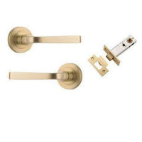 Iver Door Handle Annecy Round Rose Pair Brushed Brass Passage Kit