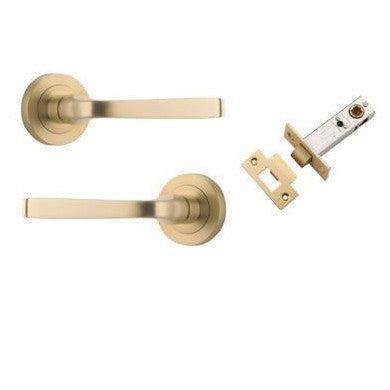 Iver Door Handle Annecy Round Rose Pair Brushed Brass Passage Kit