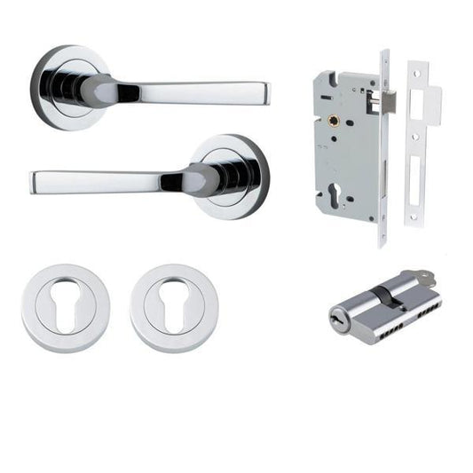 Iver Door Handle Annecy Round Rose Pair Key/Key Polished Chrome Entrance Kit
