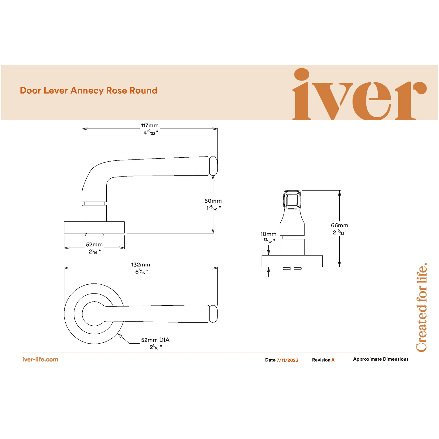 Iver Door Handle Annecy Round Rose Pair Polished Brass