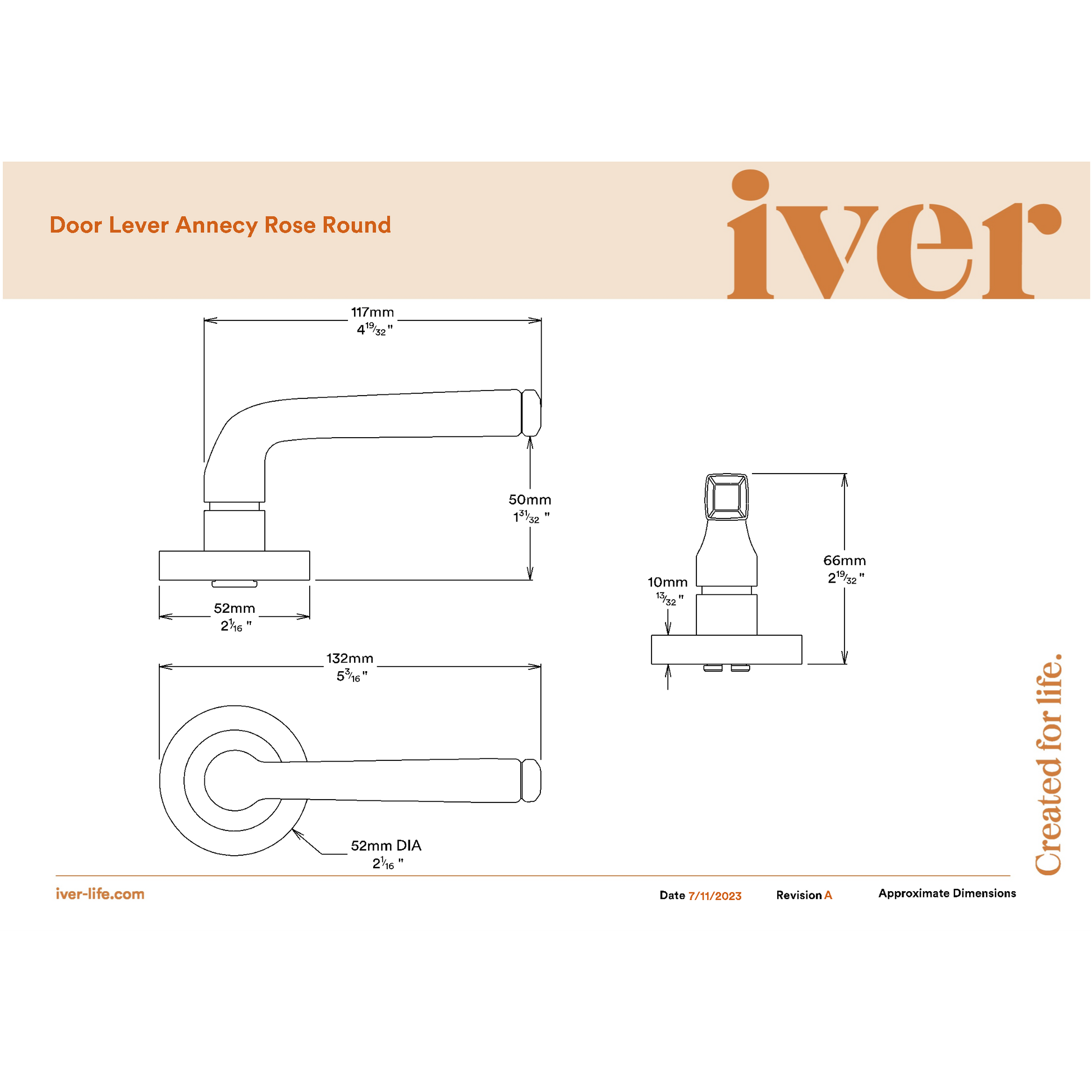 Iver Door Handle Annecy Round Rose Pair Polished Brass