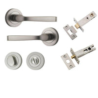 Iver Door Handle Annecy Round Rose Pair Satin Nickel Privacy Kit