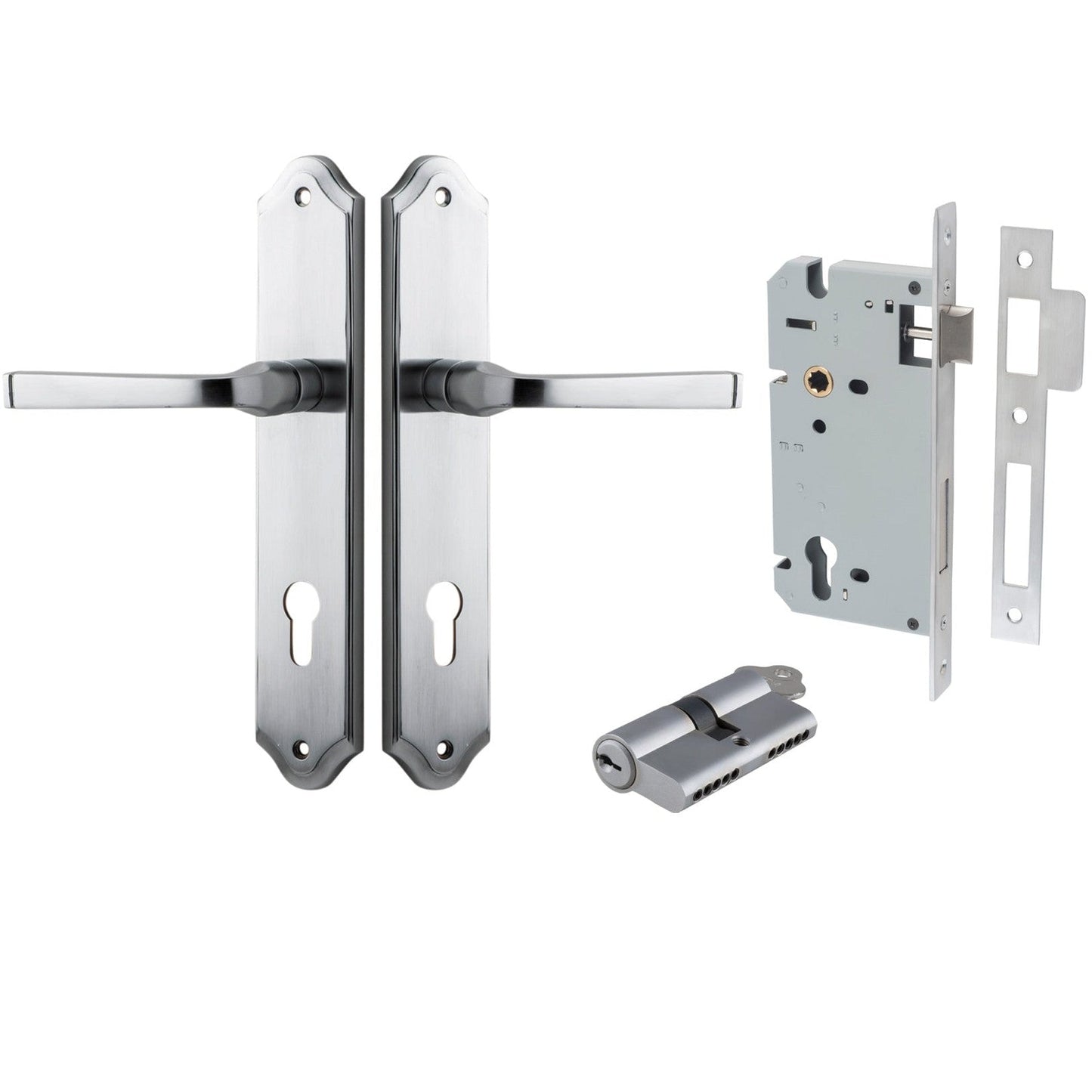 Iver Door Handle Annecy Shouldered Euro Key/Key Brushed Chrome Entrance Kit