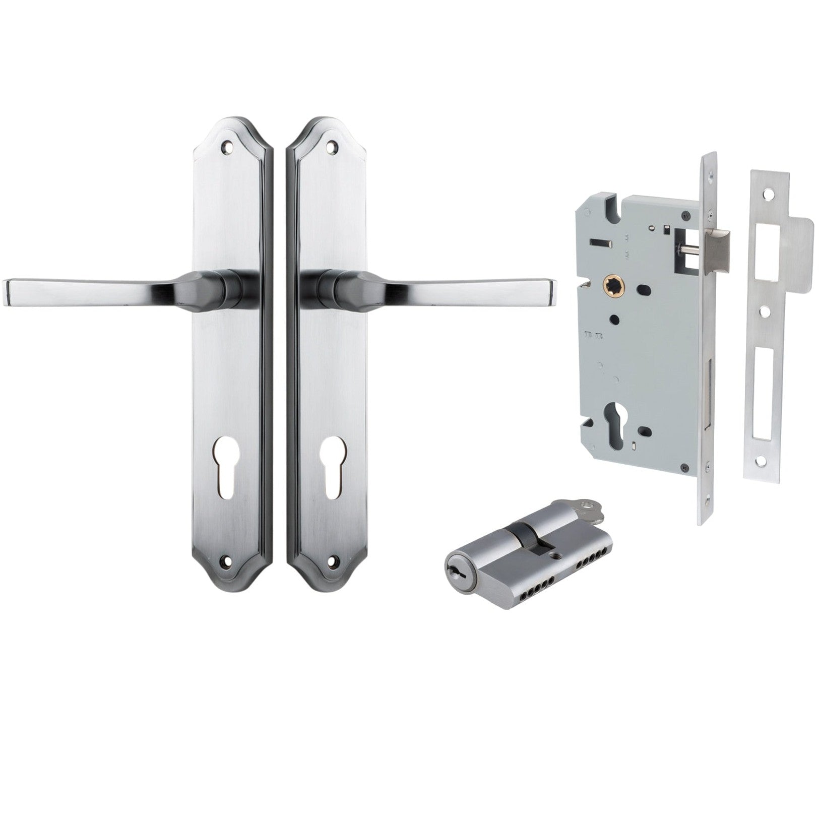 Iver Door Handle Annecy Shouldered Euro Key/Key Brushed Chrome Entrance Kit