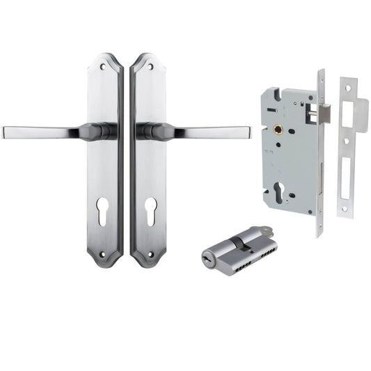 Iver Door Handle Annecy Shouldered Euro Key/Key Brushed Chrome Entrance Kit