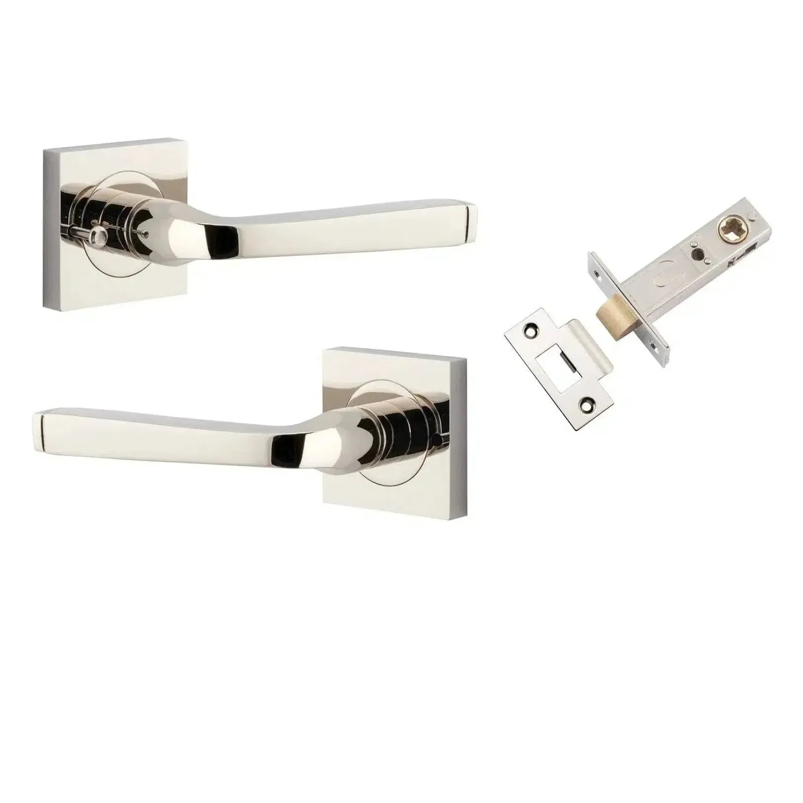 Iver Door Handle Annecy Square Rose Inbuilt Privacy Pair Kit Polished Nickel