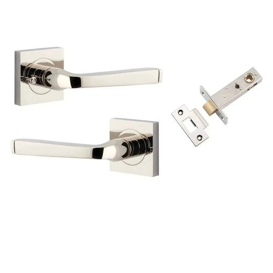 Iver Door Handle Annecy Square Rose Inbuilt Privacy Pair Kit Polished Nickel