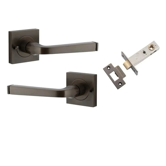 Iver Door Handle Annecy Square Rose Inbuilt Privacy Pair Kit Signature Brass