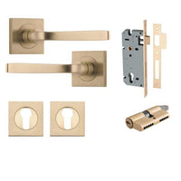 Iver Door Handle Annecy Square Rose Pair Key/Key Brushed Brass Entrance Kit