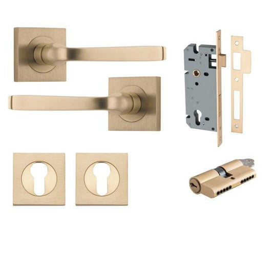 Iver Door Handle Annecy Square Rose Pair Key/Key Brushed Brass Entrance Kit