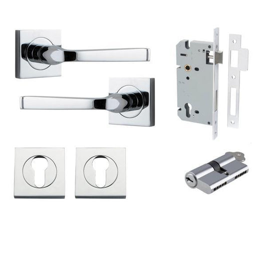Iver Door Handle Annecy Square Rose Pair Key/Key Polished Chrome Entrance Kit